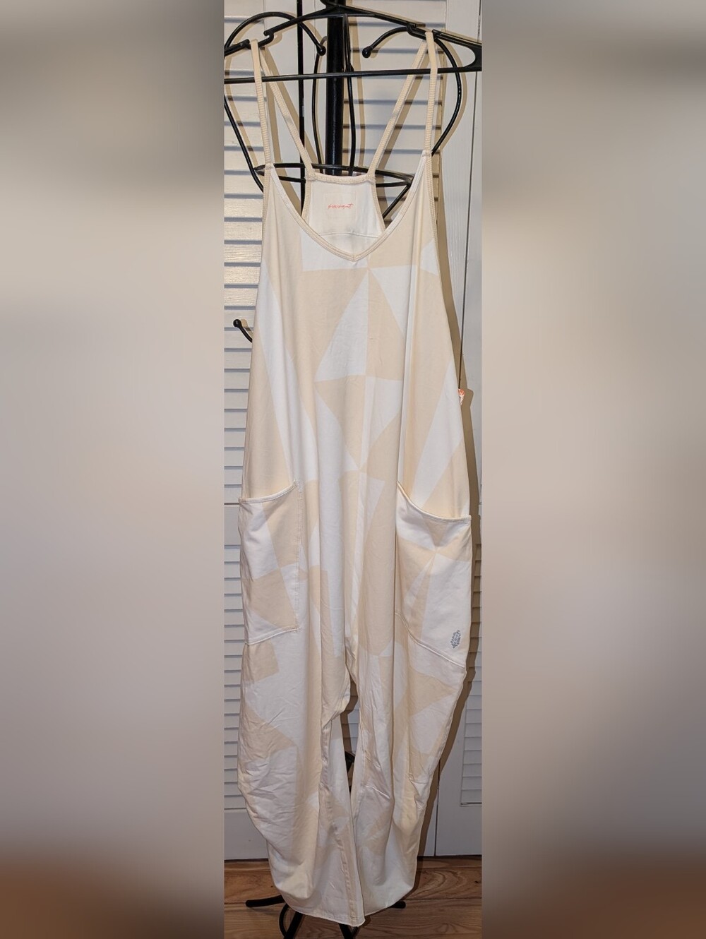 Free People Cream and White Colorblock Jumpsuit Size Medium